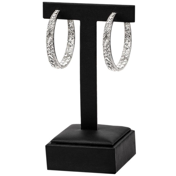 NWT Boutique Silver Diamond Rhinestone Hoop Earrings - Fashion Jewelry - Picture 3 of 4